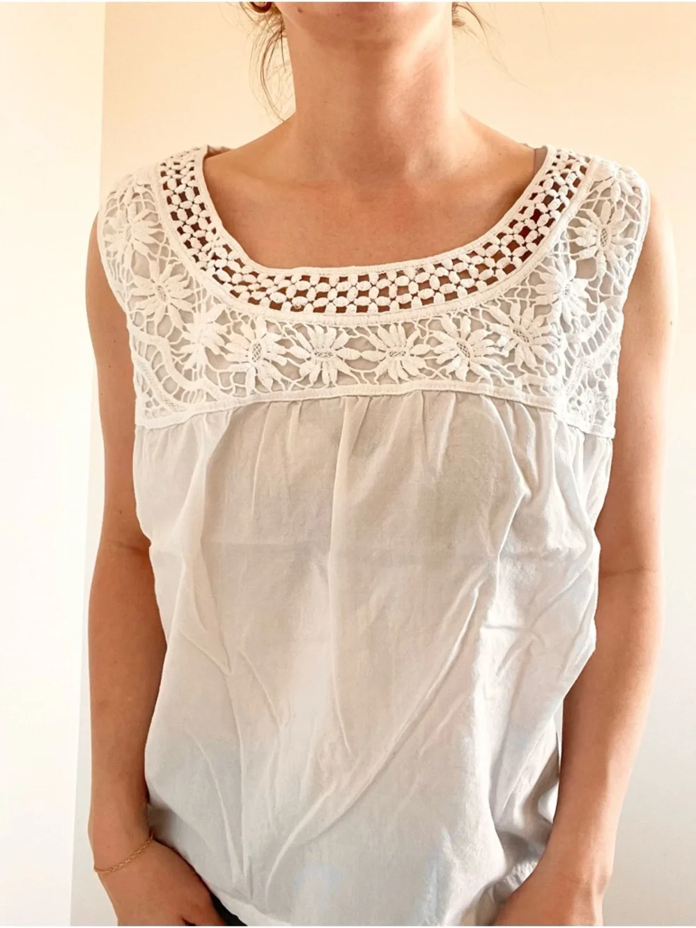 Merona White Crochet Yoke Sleeveless Top